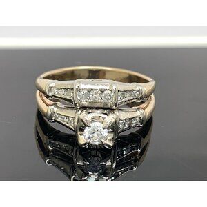 Wedding Set Diamond 14K Yellow Gold Engagement Ring Band Women's Size 6.25